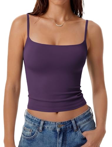 Avidlove Tank Tops for Women Square Neck Spaghetti Strap Double Lined Y2K Going Out Camisole Top Cute Summer Trendy Outfits Dark Purple XS