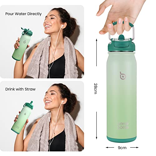 Bottle Bottle 24Oz Insulated Water Bottle Stainless Steel Sport Water Bottle With Straw And Adjustable Lid Daily Pill Organizer (Green Gradient) #TOP2