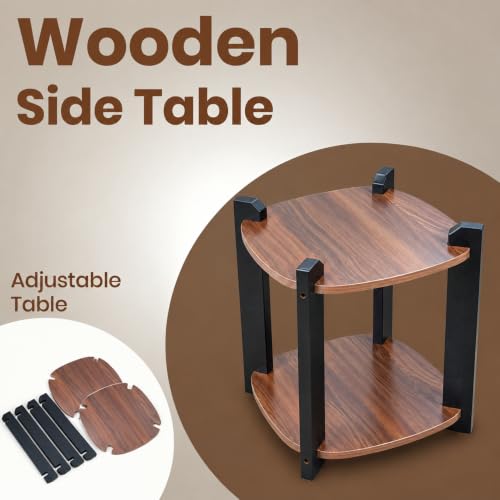 Image of Modern Round Side Table, Home Decor for Living Room, Bed Side Tables for Bed Room, stools for Home, Furniture for Home, 2-Tier White Shelves, 30 x 30 x 40 cm (Square Brown Top)