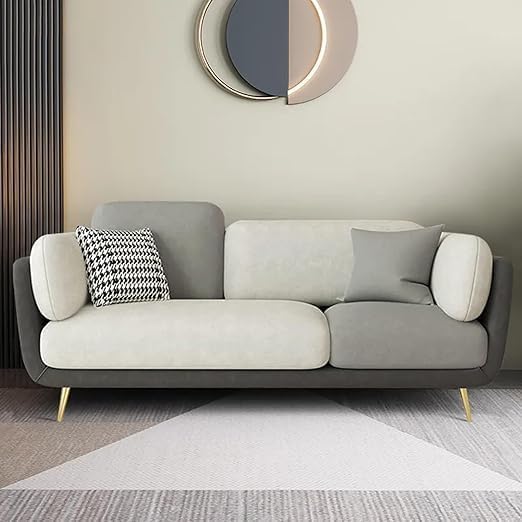 A to Z Furniture Classic Seater Sofa Set Luxury Chesterfield Velvet febrick Sofa in for Home Living Room & Office Stainless Steel Legs (Grey and Beige, 3 Seater)