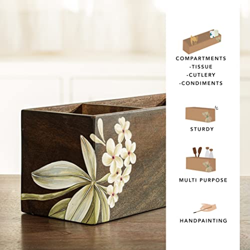 Image of Ellementry Frangipani Wooden Cutlery Stand & Organizer Stand for Spoons, Forks & Knives, Modern Counter Top Tableware Storage Box for Kitchen & Dining Table, Utensil Organizer for Home & Office