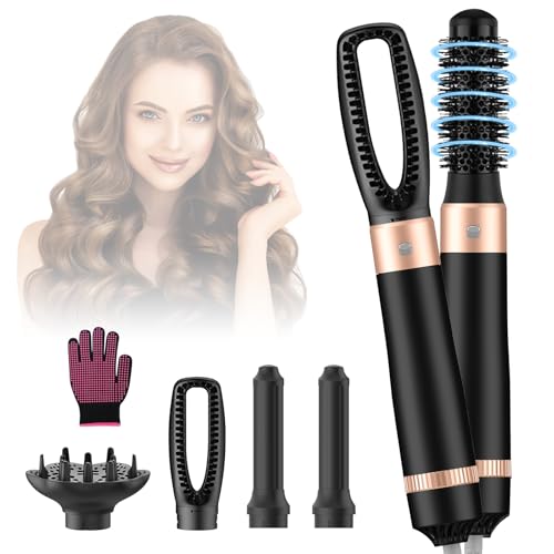 Bwaliffury Set Cepillo de Aire Caliente,Cepillo Secador de Pelo 5 en 1,Air Styler Set,Secador Moldeador Cepillo Alisador 1000W,Iones Negativos Rizador,3 Temperaturas&5 Accesorios, Seca, Alisa, Volumen