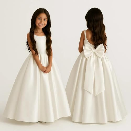 MCieloLuna Glossy Satin Princess Ball Gown Spaghetti Strap Flower Girl Dress Elegant Backless Summer Party Long Dresses2