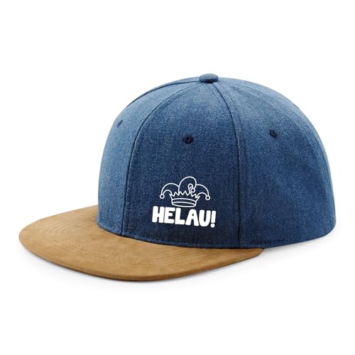 Huuraa Cappy Mütze Helau Narrenkappe Denim Baumwolle und Polyester Snapback Kappe Geschenkidee