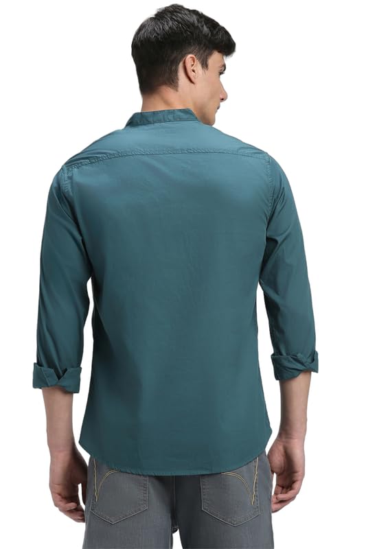 Image of Dennis Lingo Men's Cotton Solid Slim Fit Mandarin Collar Full Sleeves Casual Shirt