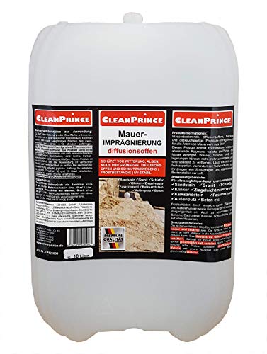 Impregnación de muro de 10 litros para piedras naturales y sintéticas absorbentes, arenisca, granito, pizarra, ladrillo, piedra de caliza, fibra de cemento, yeso exterior y hormigón.