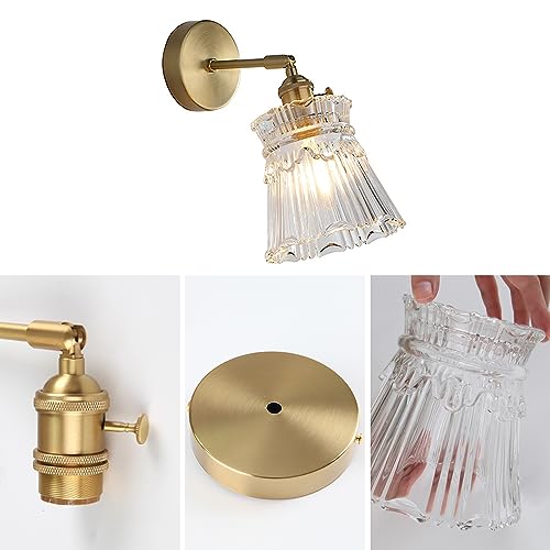 Image of Vintage Gold Wall Sconces with Lampshade Brass Sconces Modern Wall Lighting Fixture with Switch for Bathroom, Bedroom, Living Room Classic E26