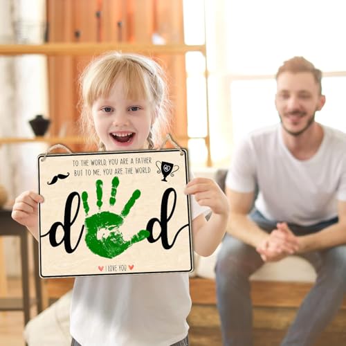 Image of Dad Handprint Footprint Art Craft, Fathers Day Gift, Sign, Plaque, Father Birthday Gift, DIY Baby Kids Card, Toddler Preschool Craft, Children Toddler Baby Keepsake, to The World You are a Father