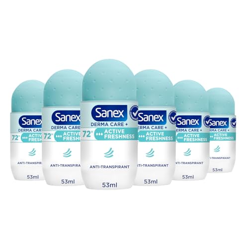 SANEX - Deodorante Roll-On - Derma Care+ Active Freshness - Lunga durata - Confezione da 6 x 53 ml
