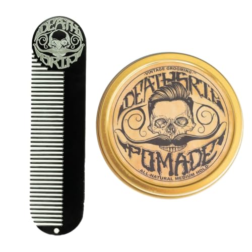 THE VINTAGE GROOMING CO. Death Grip Haar-Pomade für Männer & großes Taschenkamm-Set aus Metall 57 g Haar-Pomade und 12 7 x 3 2 cm Metallkamm