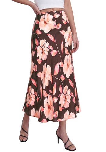 Image of BTFBM Satin Skirts for Women Trendy 2026 Summer Fall | High Waisted A-Line Leopard Print,Floral Print, Business Casual,Cocktail,Wedding Guest,Long Silk Midi Skirt