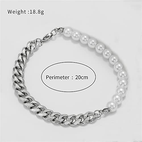 Punk Thorns Necklace Metal Chain Safety Spur Duty Padlock Flame Necklace Hiphop Rock Jewelry For Men Boys-Half Pearl Link #TOP4
