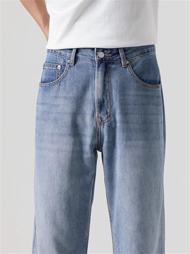 Men's Contrasting Casual Loose Jeans Multi-Pocket Mid-Waist Straight Denim Wide-Leg Pants3