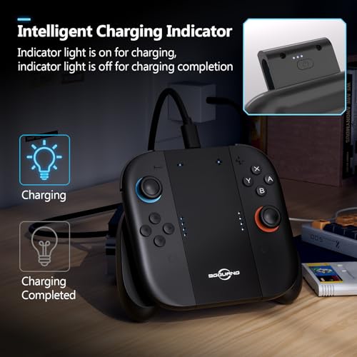 Switch 2 Joycon Charging Grip with Built-in 2000 mAH Battery, Super Magnetic Charger Handle for Nintendo Switch 2 Joycons, Ergonomic Controller Grips for Playing While Charging, Switch 2 Accessories Black (Built-in Battery Black)