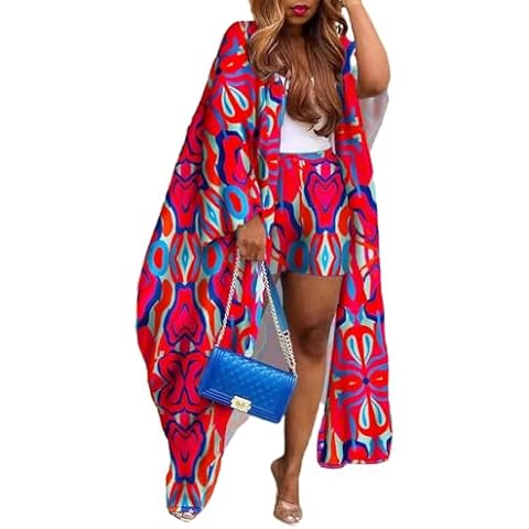 bbpawing Shorts Set for Women 2 Piece Summer Vacation Outfits Flowy Kimono Beach Cover up Duster and Short Sets Cover