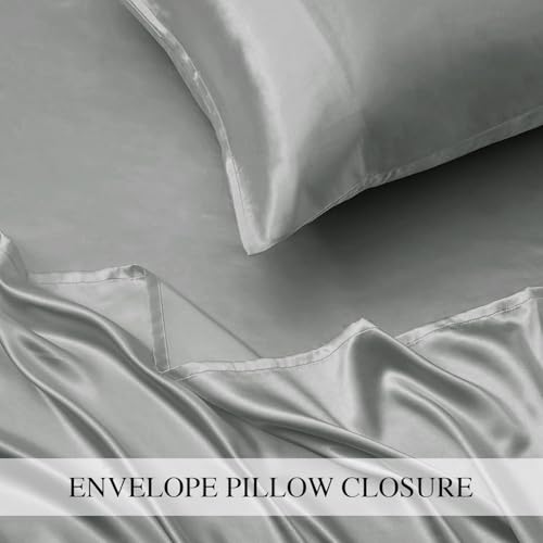Image of Homestan Satin Bedsheet for King Size Bed with 2 Pillow Covers, Modern Bed Sheet for Romantic Nights(100x108 inches, Silver)