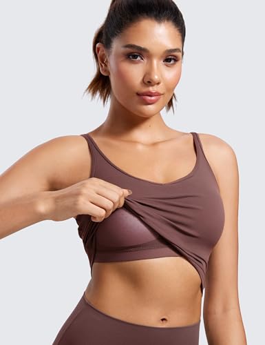 Image of CRZ YOGA Butterluxe-Light Womens V Neck Longline Sports Bra - Spaghetti Straps Workout Crop Top Padded Yoga Cami