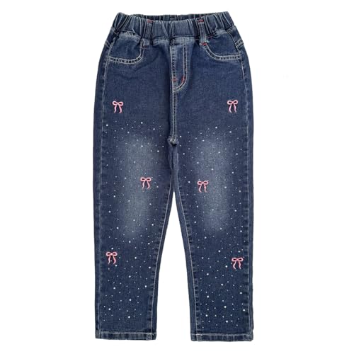 Peacolate 2-8Years Little Girls Spring Autumn Winter Black Embroidered Jeans Pants for Kid