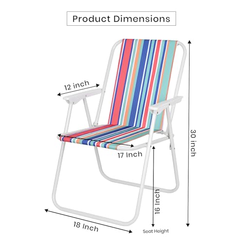 Image of Pivalo Folding Beach Chair with Arm Rest Portable Lightweight Rainbow Stripped Foldable Fishing Chairs for Travelling Picnic & Outdoor Camping Hiking Garden (Medium, Red Stripe)