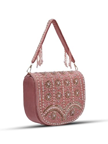 Image of THE TAN CLAN Kavya Beige Flap Over Bag Clutch Purses Luxury Evening Handbags with Handle
