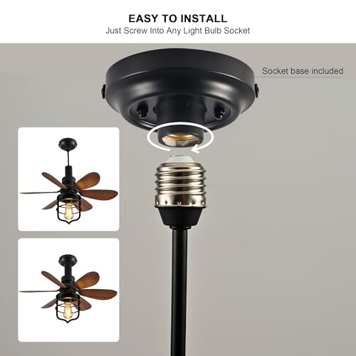 Image of Garwarm 20 inch Socket Fan Light with Remote, Socket Ceiling Fan with Light E26
