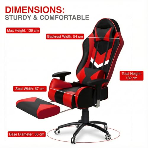 Image of ASE GAMING Gold Series Ergonomic Gaming Chair with Footrest Premium PU Leather, Adjustable Neck & Lumbar Pillow, 180 Degree Recline with Black Metal Base with 3 Years Warranty(Multi)