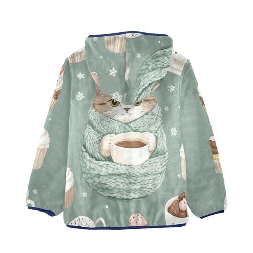 Cute Cat Wrapped in Blanket Girls Fleece Jacket Girls Fall Jacket Girls Zip Up Hoodie Girls Sherpa Jacket 2-10T2