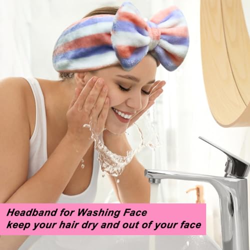 Shintop Women Fashion Lovely Soft Carol Fleece Bowknot Bow Makeup Cosmetic Shower Elastic Hair Band Hairlace Headband (Purple Stripe) - Thumbnail 6