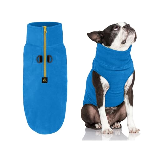 Image of Gooby Half Zip-Up Fleece Vest Dog Sweater, Blue, Large | Soft warm fleece; Half-zip, larger opening; Streamlined cutaway fit; Dual D-ring leash; Machine washable