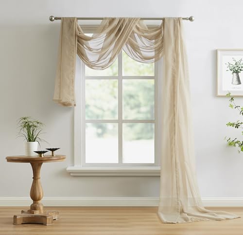 Warm Home Designs 55 x 216 Brown Sheer Window Scarf. AM Taupe 216