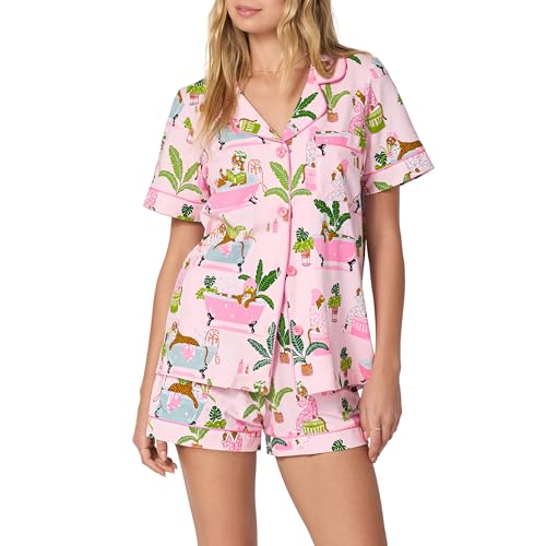 Image of Bed Head PJs Womens Matching Pajamas - Soft Organic Short Sleeve Button Down PJ Shirt & Shorts Set - Sleepwear & Loungewear