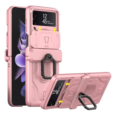 DOOTOO for Samsung Galaxy Z Flip 3 Case with Ring Holder, Magnetic Hinge Protection Slideway Lens Camera All-Inclusive Case (Silver)