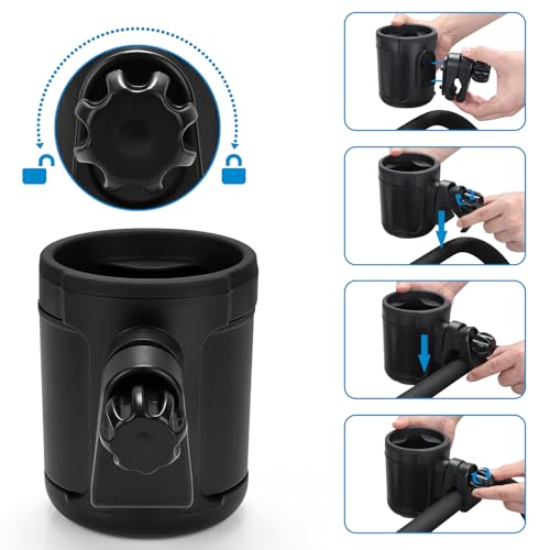 Image of Accmor Stroller Cup Holder, Universal Cup Holder for Walker Wheelchair Bike | 360 Rotatable Attachment Accessories for Uppababy Nuna Doona Strollers Scooter