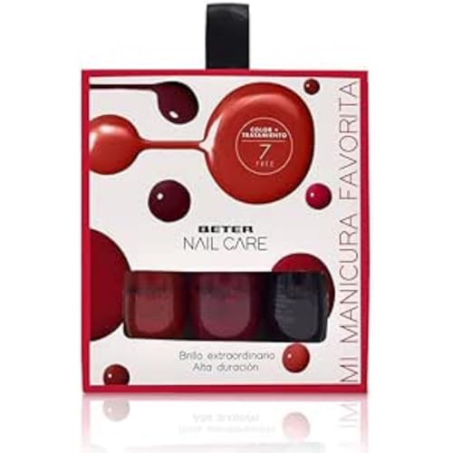 Beter Set di 3 smalti per la cura delle unghie con tonalità rosso brillante, eleganti e durevoli