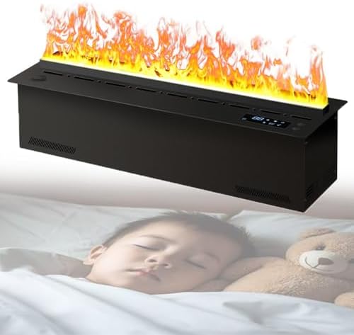 Stainless Steel Electric Fireplace with 3D Realistic Atomized Flame, 360 Color Options, Remote & Mobile App Control for Instant Ambiance and Warmth