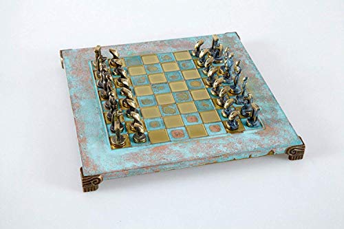 Cycladic Art Large Chess Set - Bronze Material - Blue Oxidize Board