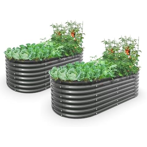 A ANLEOLIFE 6X3X2 ft Galvanized Raised Garden Beds Outdoor-2 Pack, Oval Large Metal Deep Root Planter Box for Planting Vegetables Flowers Herb, Anti-Rust & Easy-Setup, Quartz Grey Cover