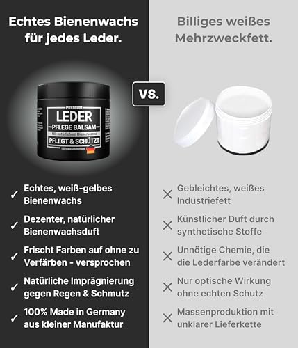 Emma Grün® Lederbalsam Lederfett Farblos 500ml [AUS BIENENWACHS] - Lederpflege für Schuhe, Jacken, Taschen & Sattel - Pflegemittel für Lederjacken & Lederschuhe - Sattelfett Made in Germany