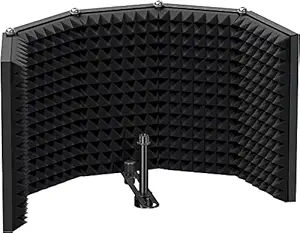 Imaginea 5-Panel Microphone Isolation Shield, Foldable Sound Shield for Most Condenser Microphone Recording Equipment Studio, High Density Absorbent Foam to Filter Vocal
