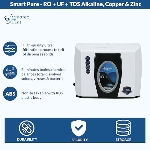 Image of Aquatec Plus - Smart Pure - UTS Under Sink Storage pressure tank 12 L RO+UF+TDS + Alkaline + Copper + Zinc Water Purifier (Off-White) Works up to 3500 TDS