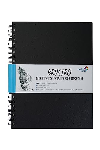 BRUSTRO Wiro Bound Artists Sketch Book, A4 Size, 120 Pages, 160 Gsm A4 Wiro