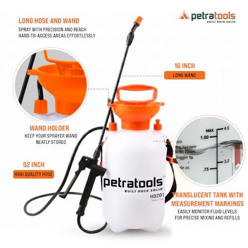 Image of PetraTools HD201 Garden Pump Sprayer 2 Gallon, 52-in Long Hose & 2 Nozzles
