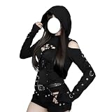 YINGWIN Sudadera gótica con capucha para mujer, ombliguera gótica, extremadamente corta, sudadera con cadena, sudadera punk con capucha para mujer, 7-negro, S
