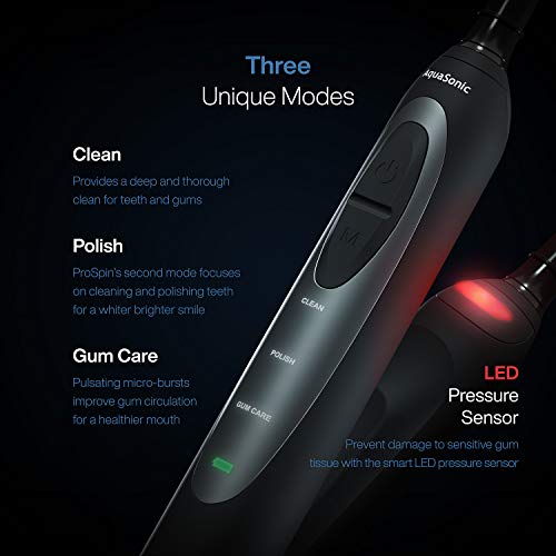 Aquasonic Prospin – Ultra Whitening & Plaque Removing Electric Toothbrush – Smart Led Pressure Sensor For Enamel & Gums – 3 Modes - Wireless Charging –Lithium Ion -6 Dual Action Heads & Travel Case… #TOP3