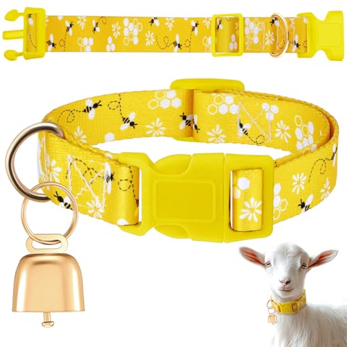 Image of Goat Collar with Bell, Sheep Grazing Copper Bells and Adjustable Nylon Collar Set Loud Bronze Bell for Summer Small Farm Animal Sheep Cow Dog Accessories Gift(Bee)