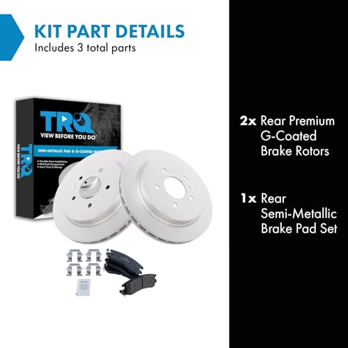 Image of TRQ Rear Brake Pad and Rotor Set Semi Metallic Coated Vented Rotors Compatible with 2003-2004 Cadillac Seville