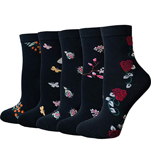 5 pares de calcetines de algodón para mujer, diseño floral, estilo vintage, casual, calcetines de tobillo - - Talla única Cover