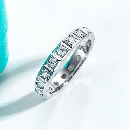AnuClub Moissanite Wedding Band Eternity Rings D Color VVS1 925 Sterling Silver Anniversary Band Ring Christmas Gift for Women Men with Certificate 7.5