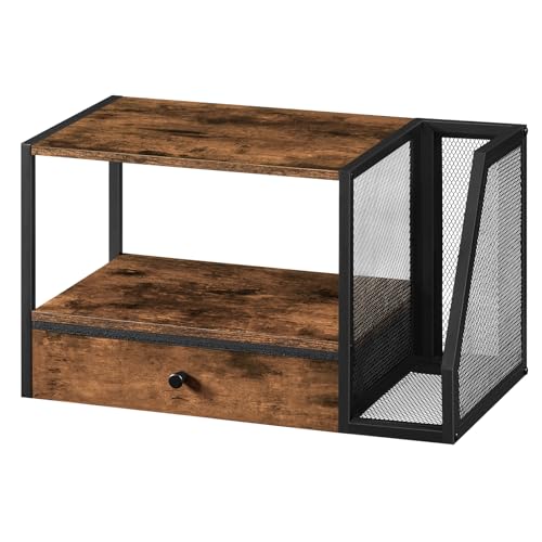 MAHANCRIS Soporte de Impresora con Cajón, Organizador para Oficina, Mueble con Espacio de Almacenamiento, para Fax, Impresora 3D, Escáner, Marrón Rústico y Negro APTHR3001