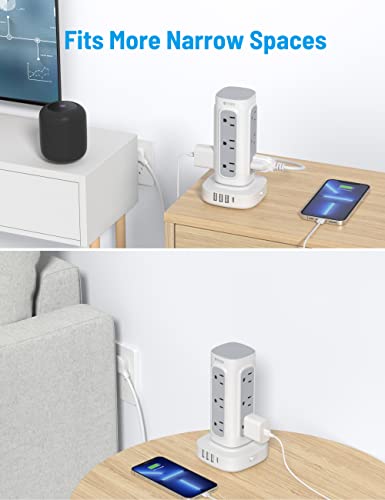 Power Strip Tower, Trond Surge Protector With 12 Widely Spaced Outlets 4 Usb Ports(1 Usb C), 6Ft Extension Cord With Multiple Outlets, Flat Plug, Desk Charging Tower For Home, Office, Dorm Essentials #TOP3